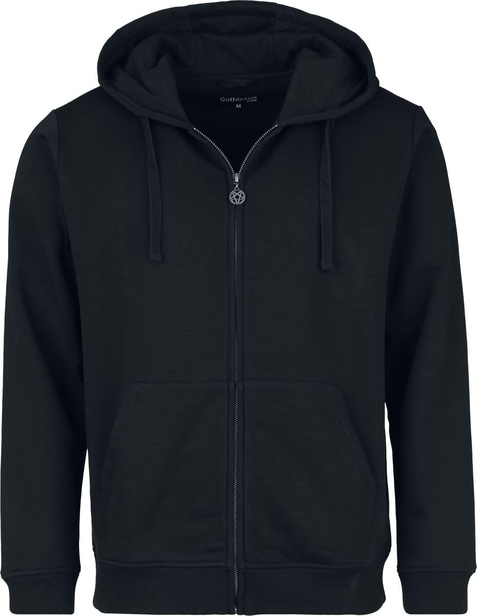 Gothicana by EMP Giacca Basic Nera Cappuccio Tasca Marsupio uomo