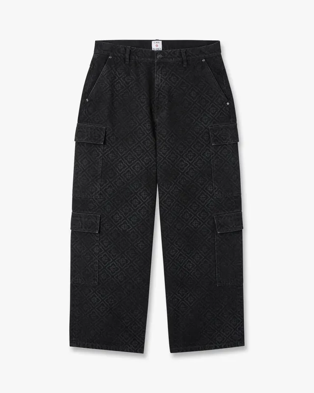 Casablanca Monogram Cargo jeans denim neri cotone