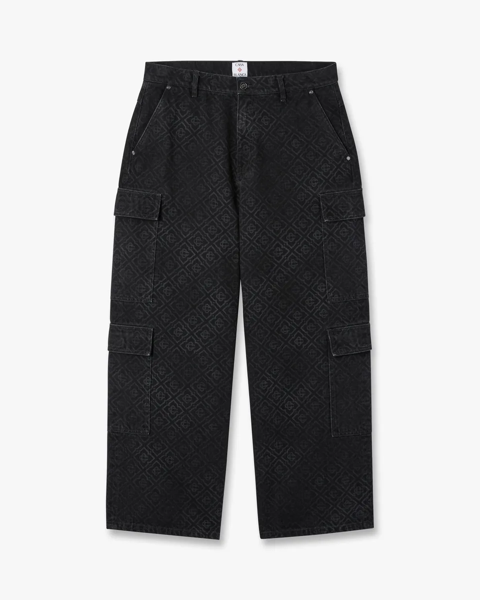 Casablanca Monogram Cargo jeans denim neri cotone