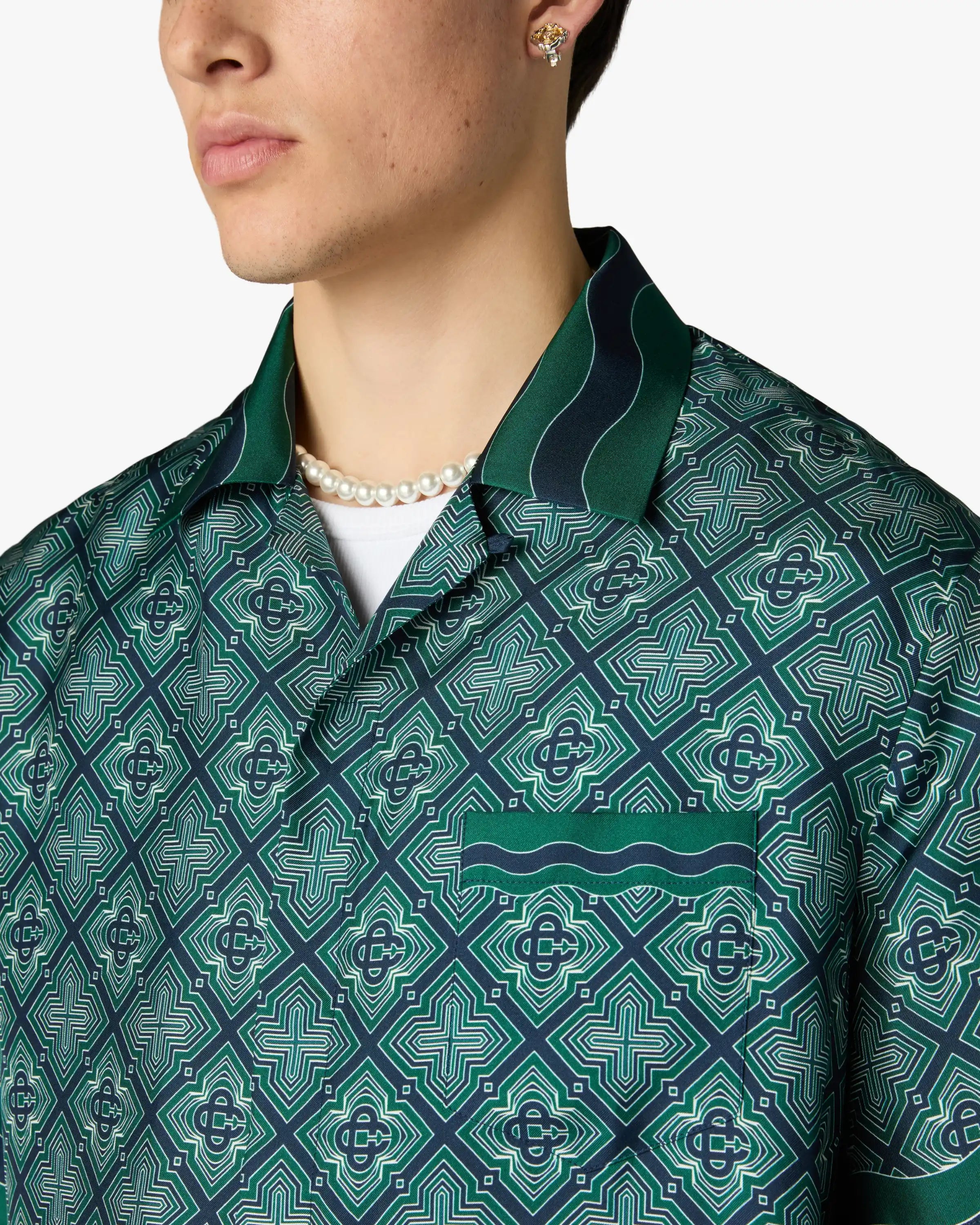 Casablanca Radiating Monogram camicia seta verde
