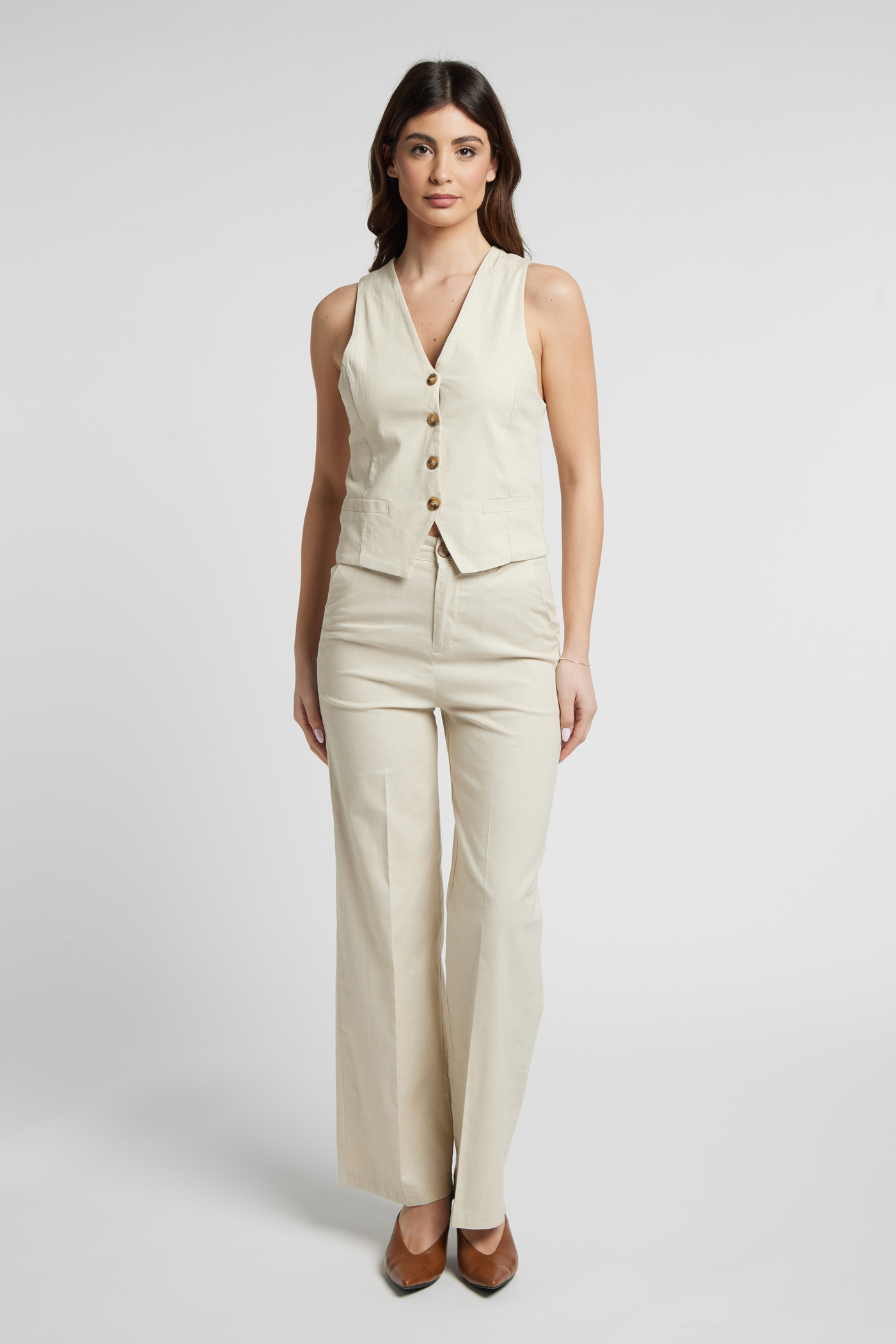 Sarah Chole 1589 completo gilet e pantalone ampio cotone