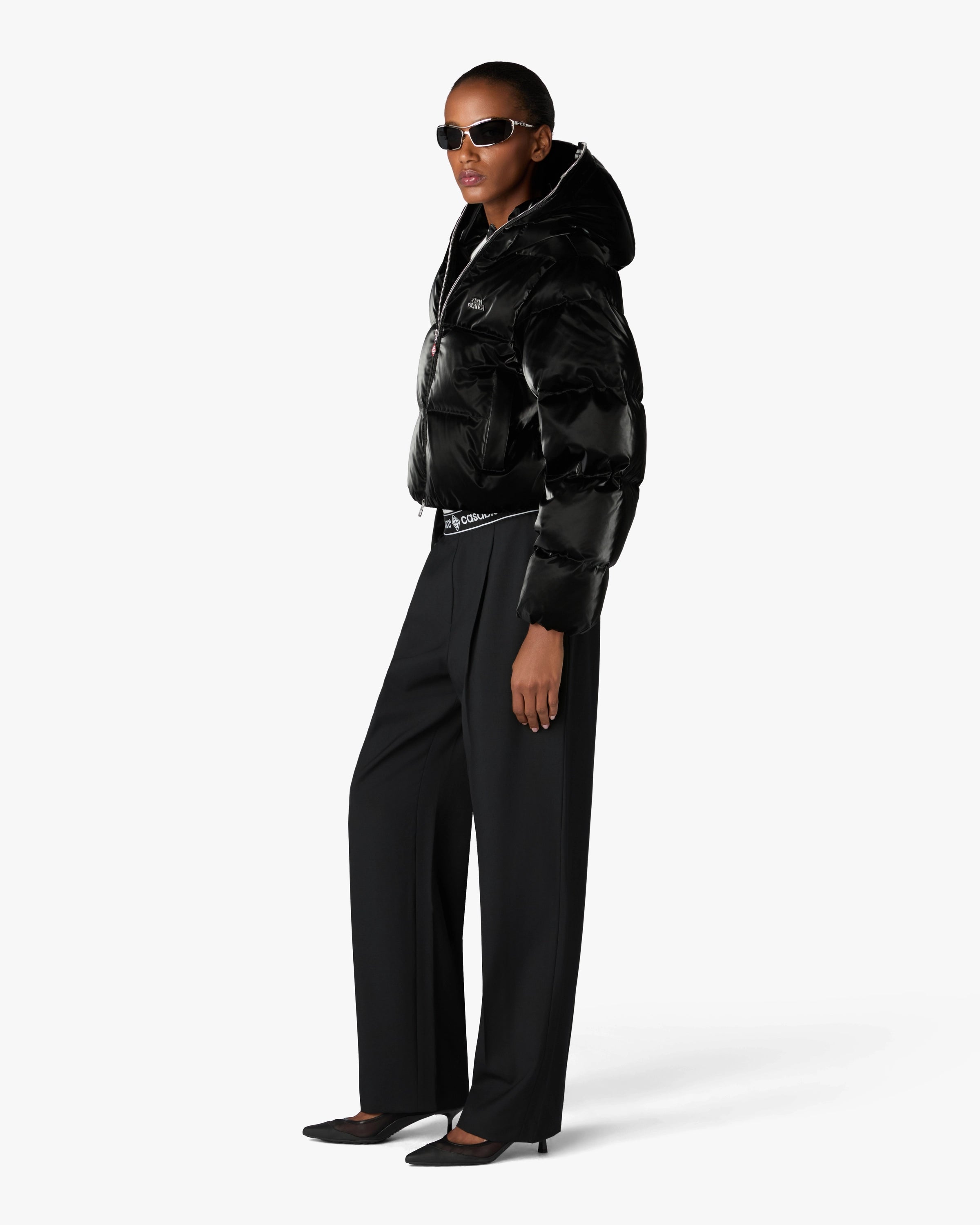 Casablanca Lacquered Cropped Piumino Donna Nero Piuma