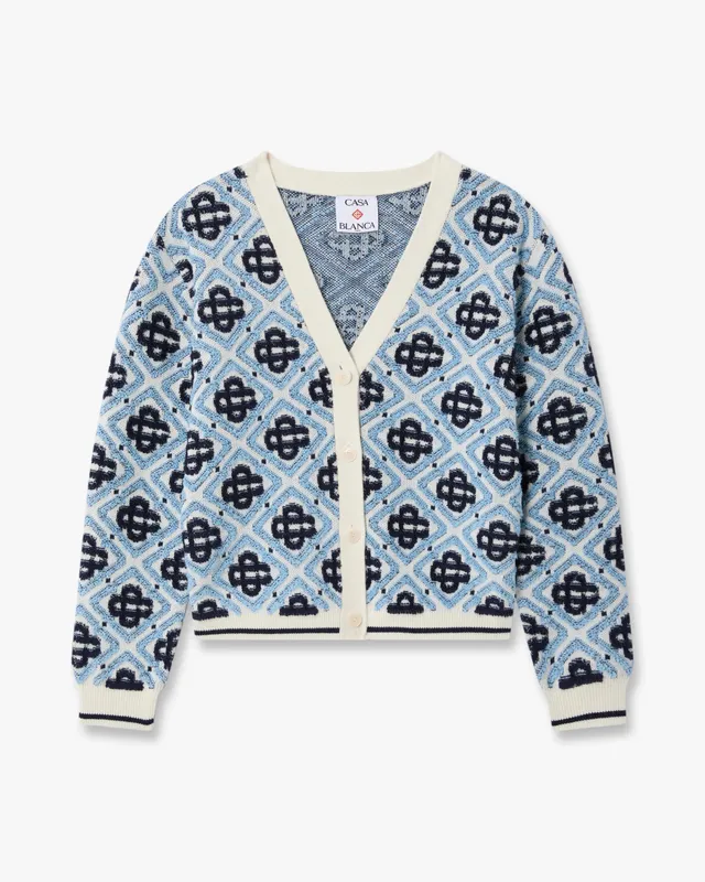 Casablanca Monogram cardigan bambino blu lana