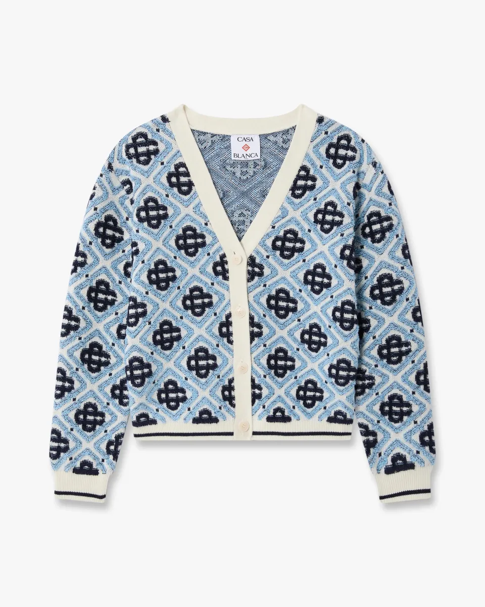 Casablanca Monogram cardigan bambino blu lana