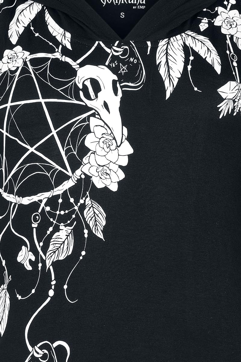 Gothicana by EMP Top Nero Cappuccio Stampa Frontale M