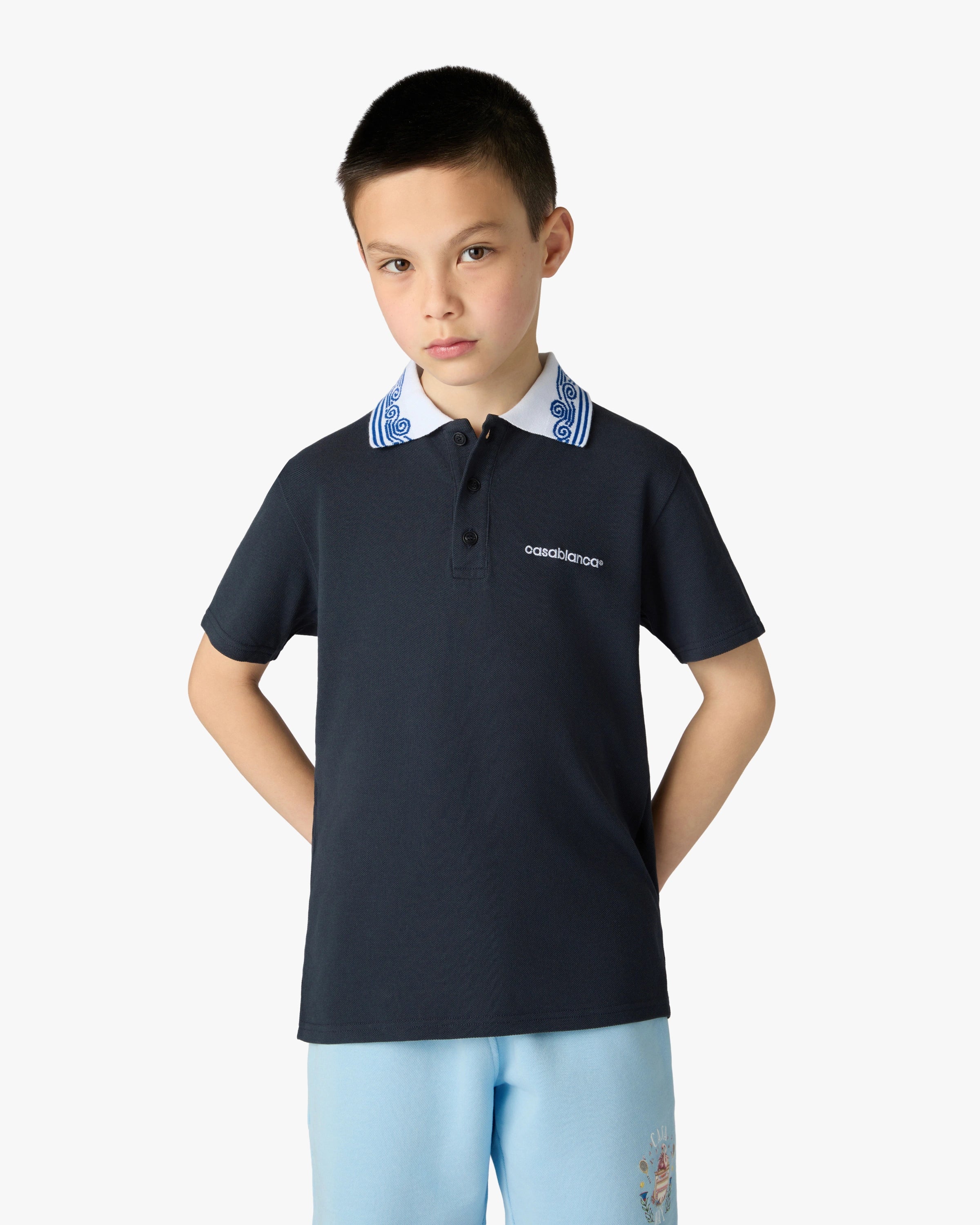 Casablanca Navy Wave polo bambino blu cotone