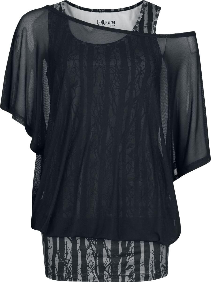 Gothicana by EMP Set T-Shirt e Top Neri Stampa Foresta