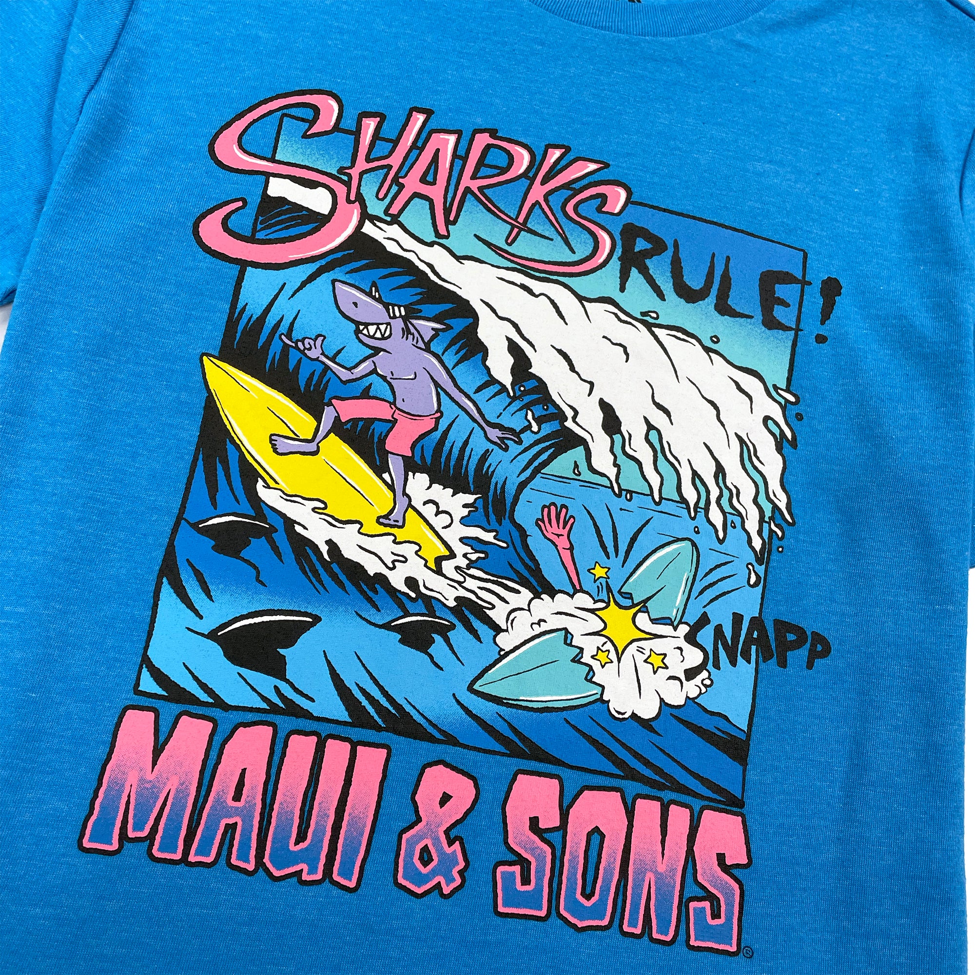 Maui and Sons Sharks Rule t-shirt bambino blu cotone