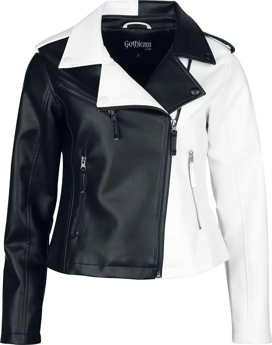 Gothicana by EMP Biker giacca S ecopelle bianca e nera