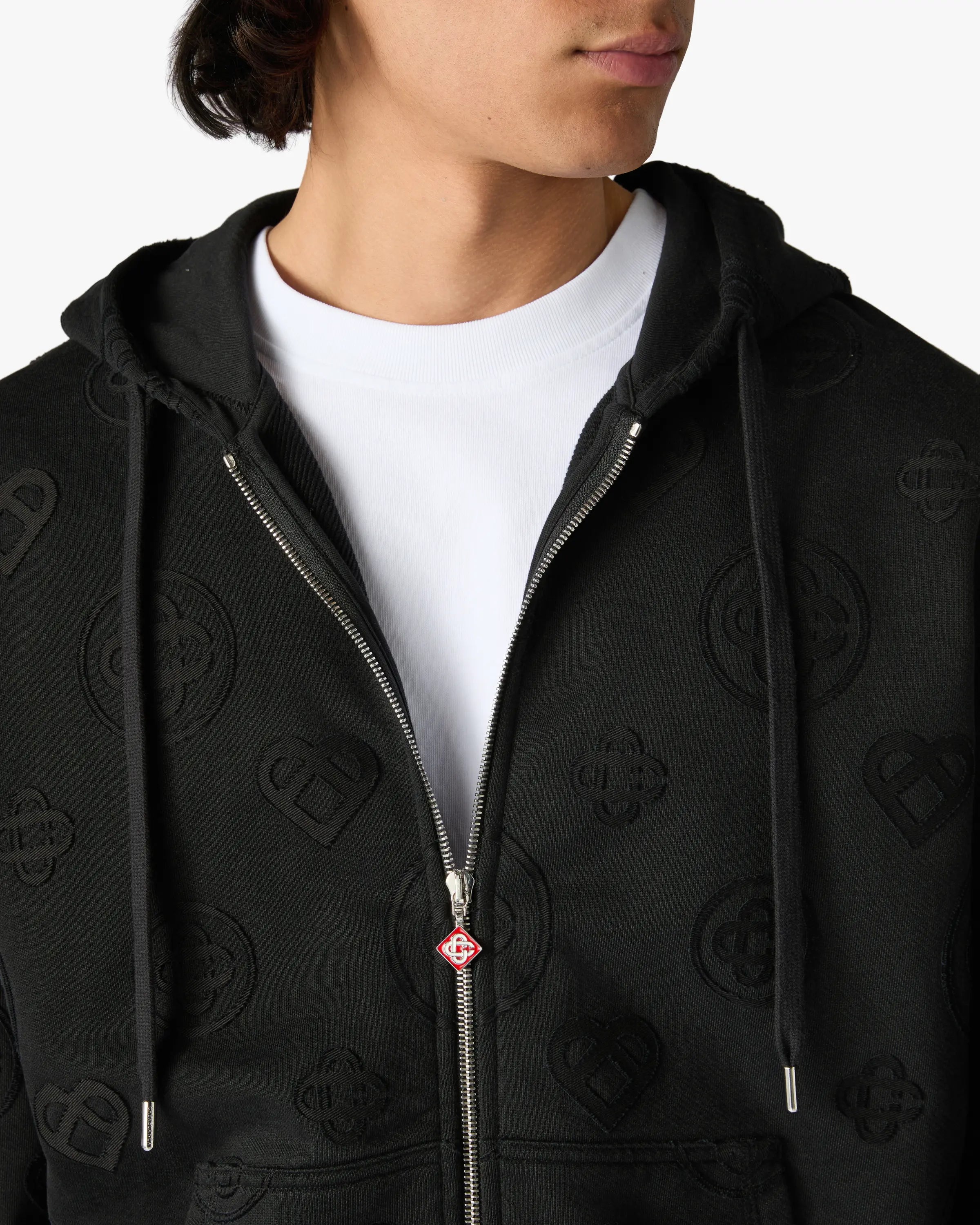 Casablanca Applique Monogram felpa cappuccio zip nero cotone