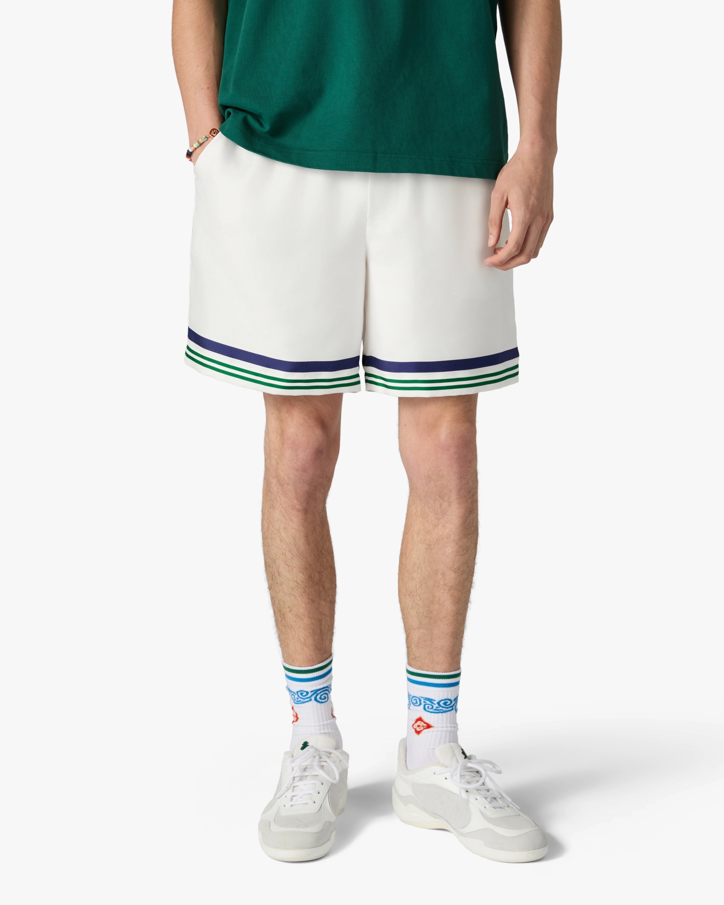 Casablanca Hotel Emblem shorts uomo bianchi seta