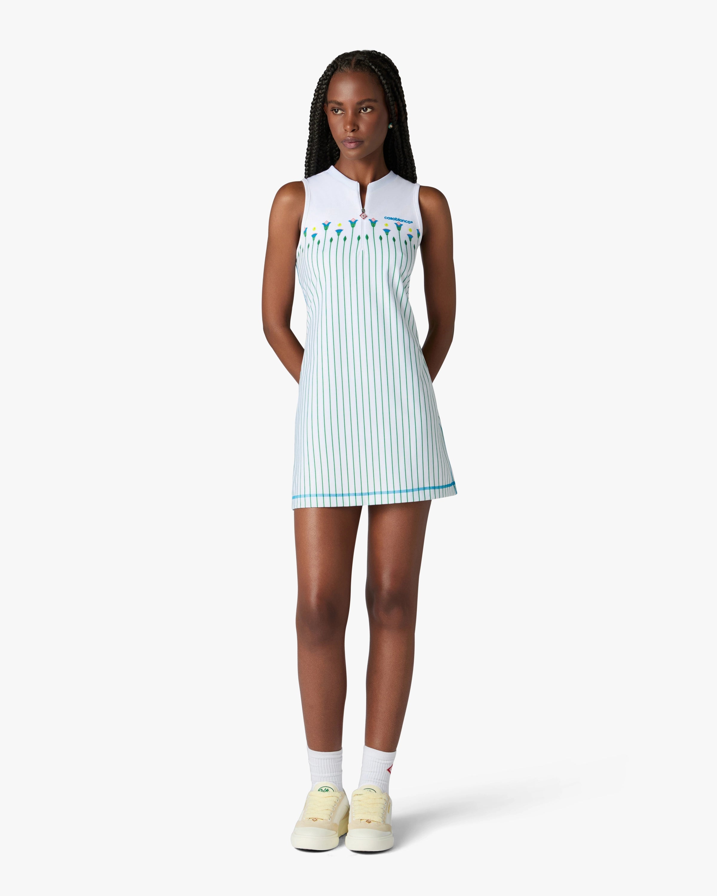 Casablanca Floral Stripe vestito tennis bianco slim