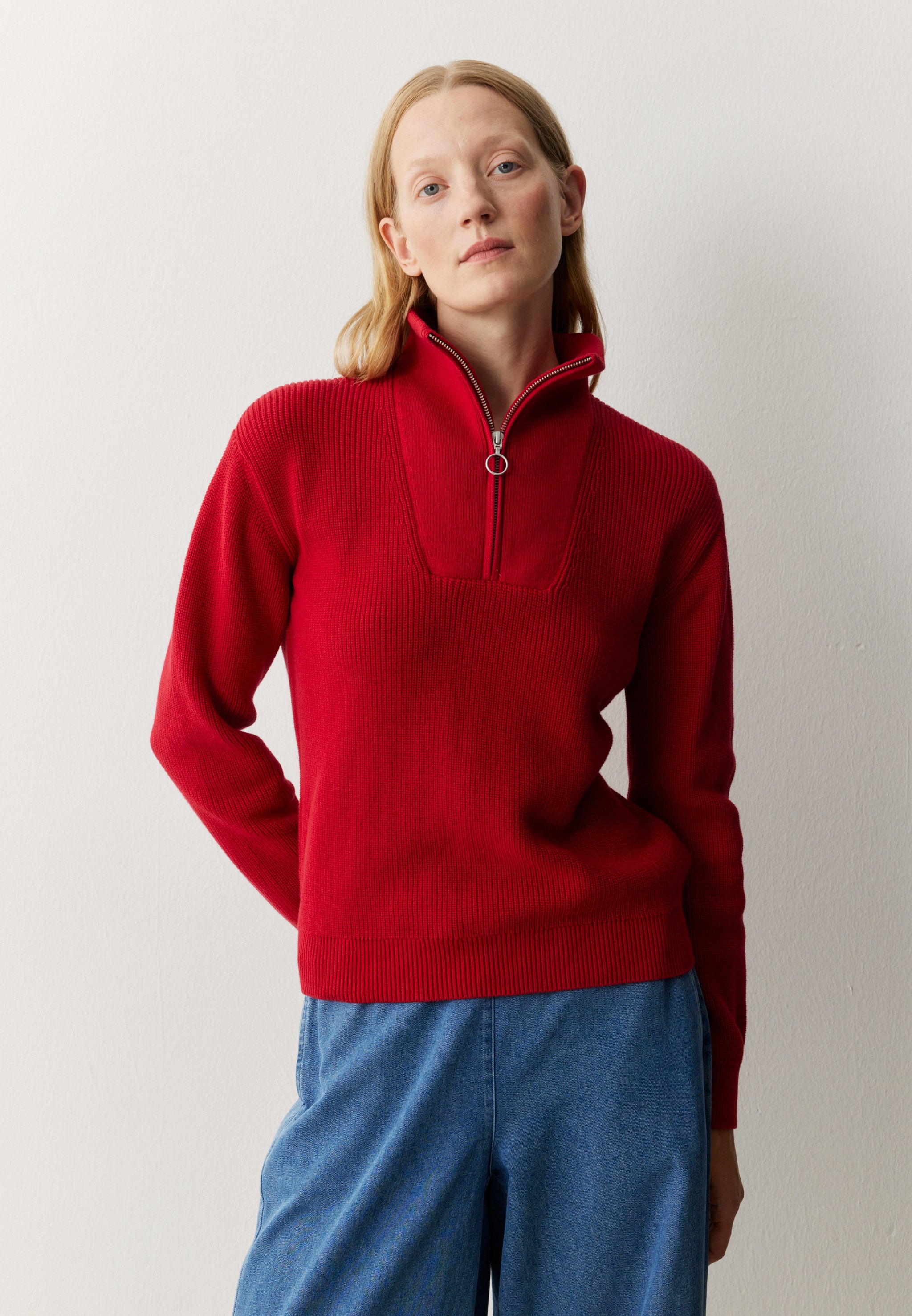 Recolution NIGELLA maglione troyer rosso cotone bio