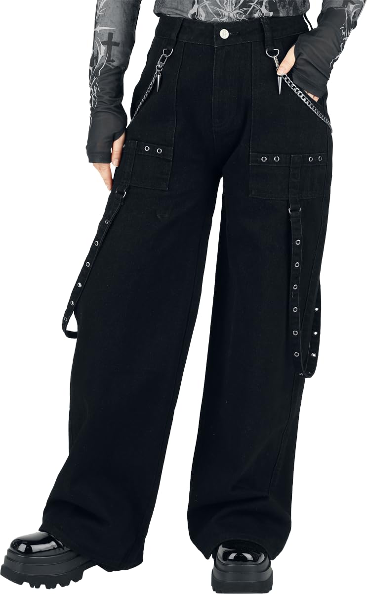 Gothicana by EMP Pantaloni Neri Donna Catene 29W/32L