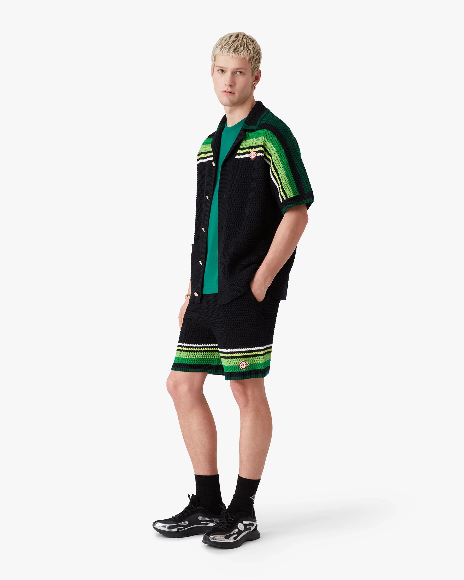 Casablanca Striped Crochet pantaloncini uncinetto nero verde
