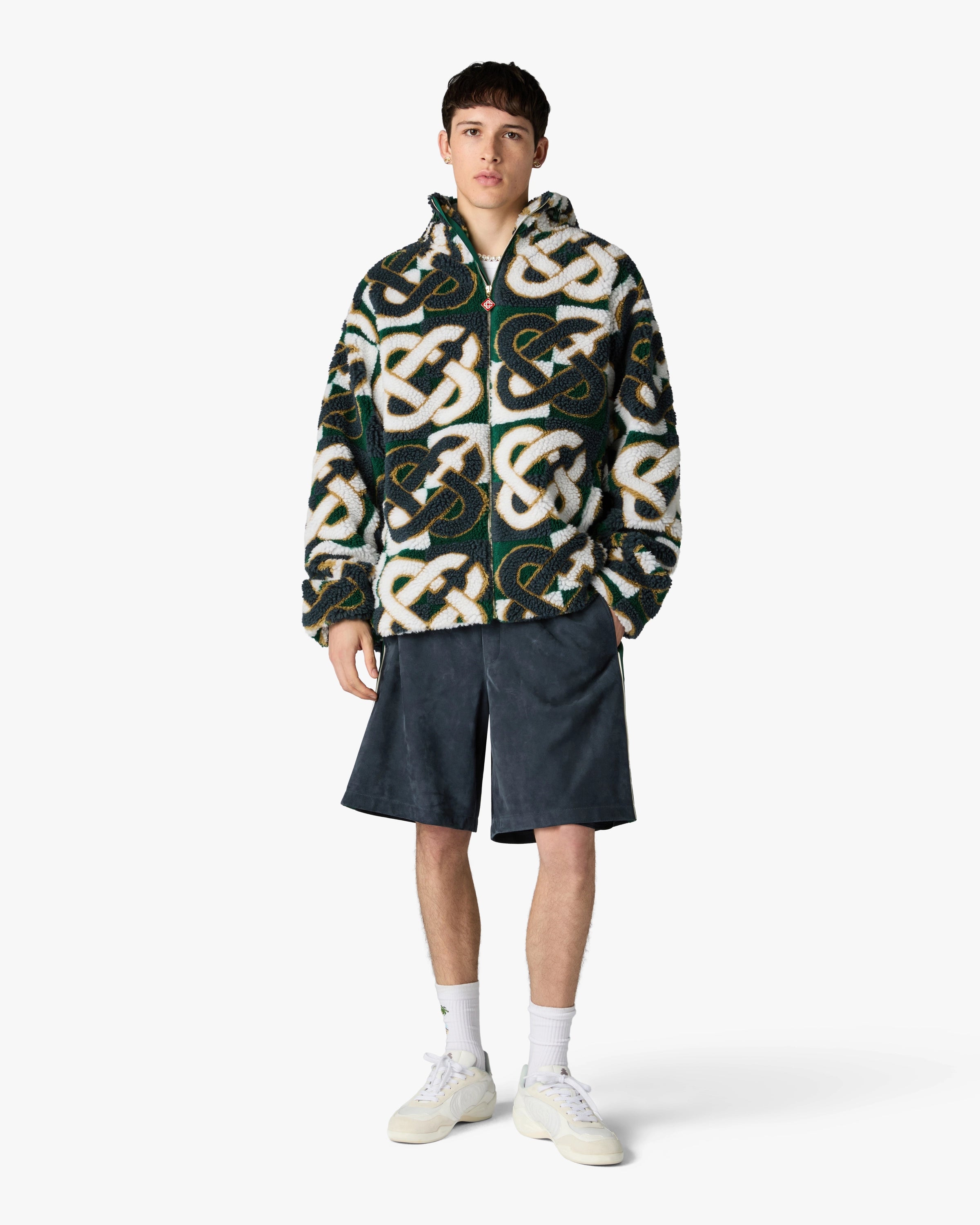 Casablanca Check Monogram giacca fleece uomo verde navy