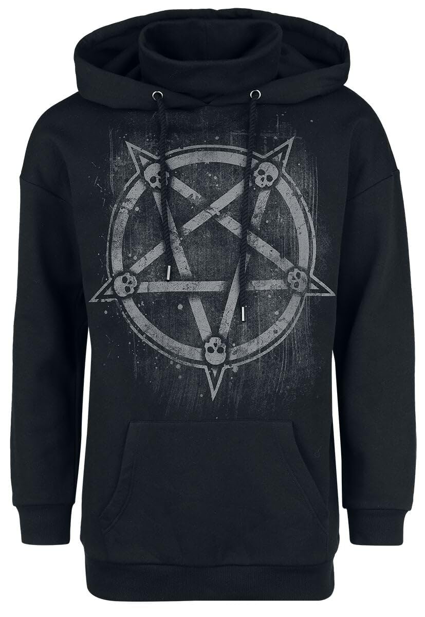 Gothicana by EMP Felpa Nera Cappuccio Stampa Pentagramma Teschi uomo