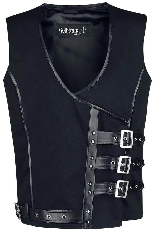 Gothicana by EMP Gilet Nero con Fibbie S Uomo