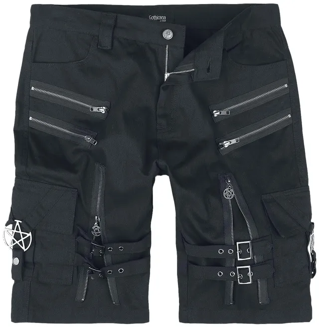 Gothicana Pantaloncini Neri Pentagramma Fibbie Uomo