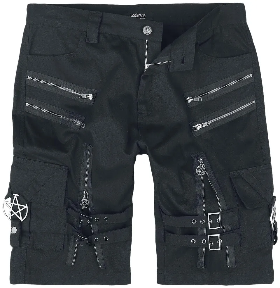 Gothicana Pantaloncini Neri Pentagramma Fibbie Uomo