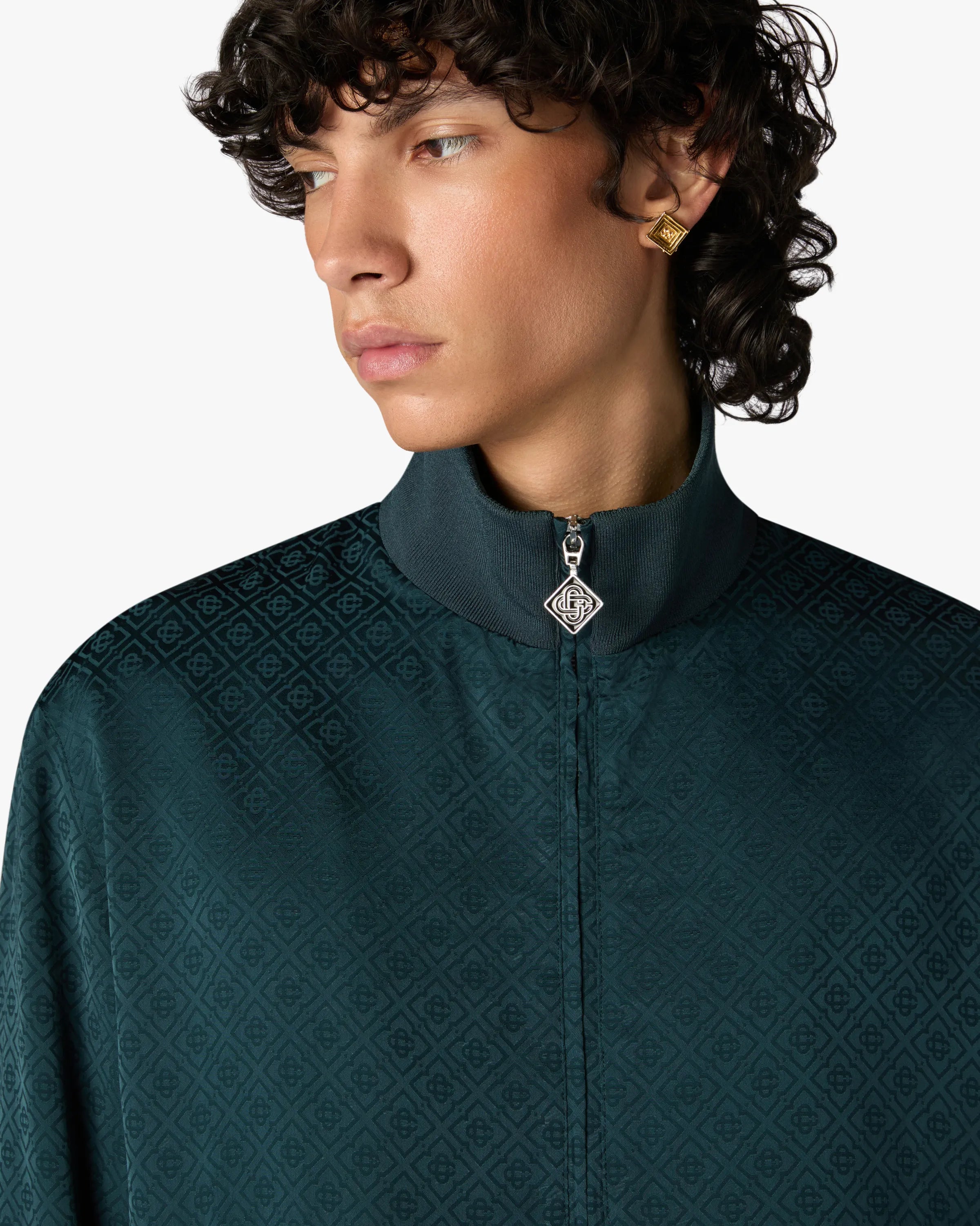 Casablanca Monogram giacca tuta verde petrolio viscosa