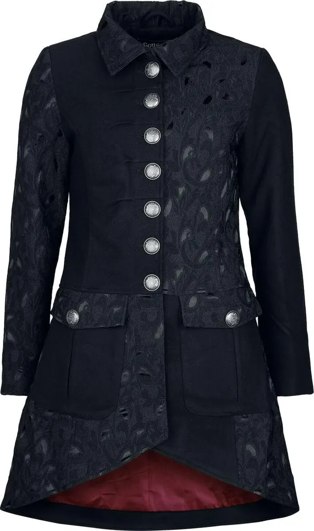 Gothicana by EMP cappotto donna nero fodera rossa broccato