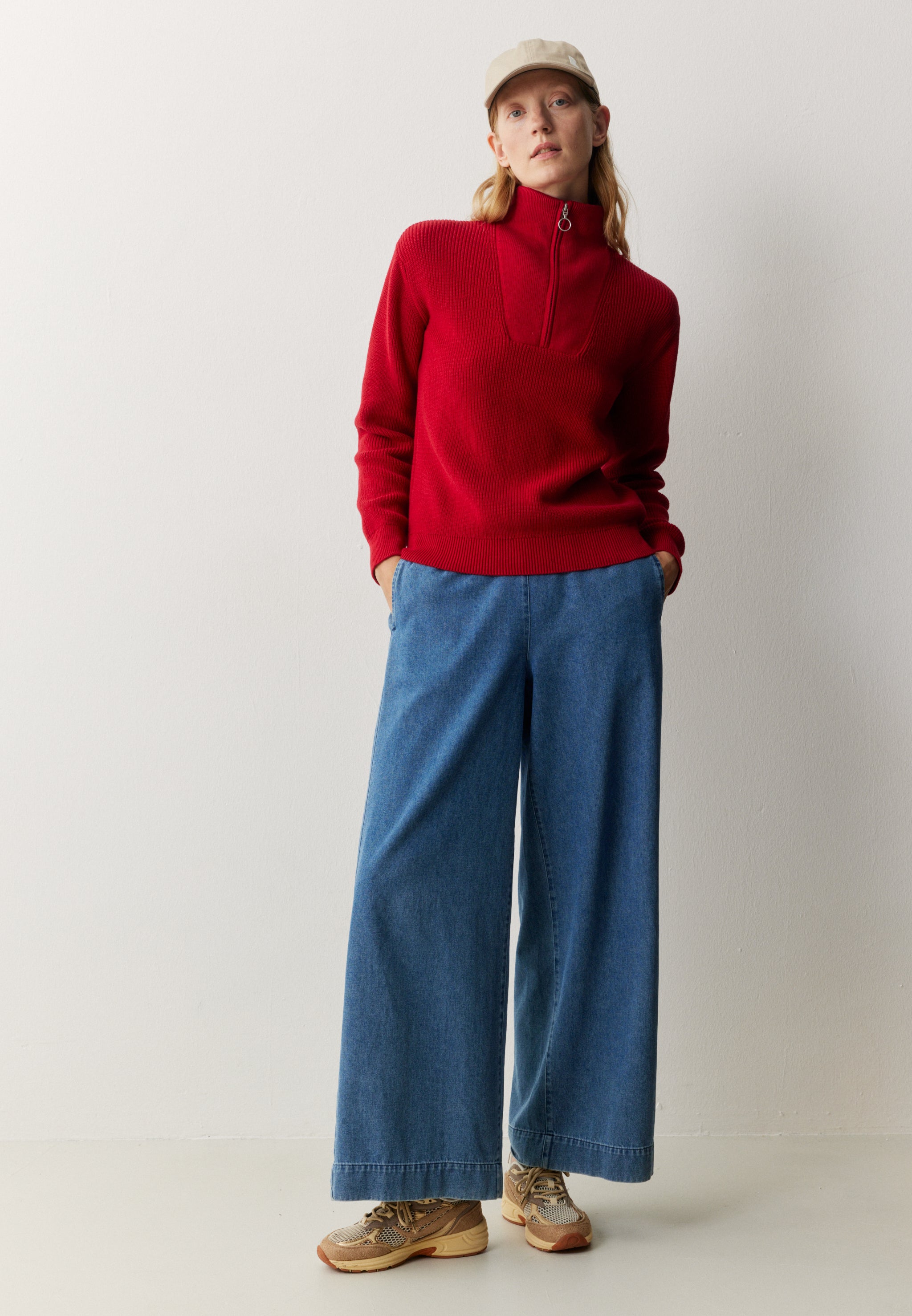 Recolution NIGELLA maglione troyer rosso cotone bio