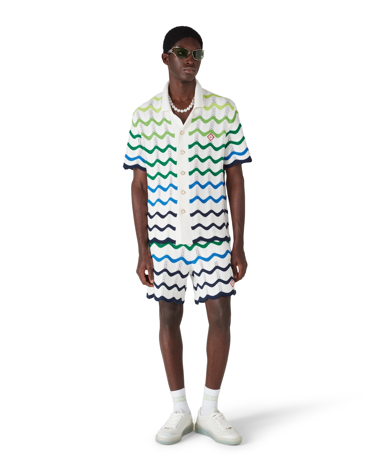 Casablanca Wave camicia crochet verde bianco