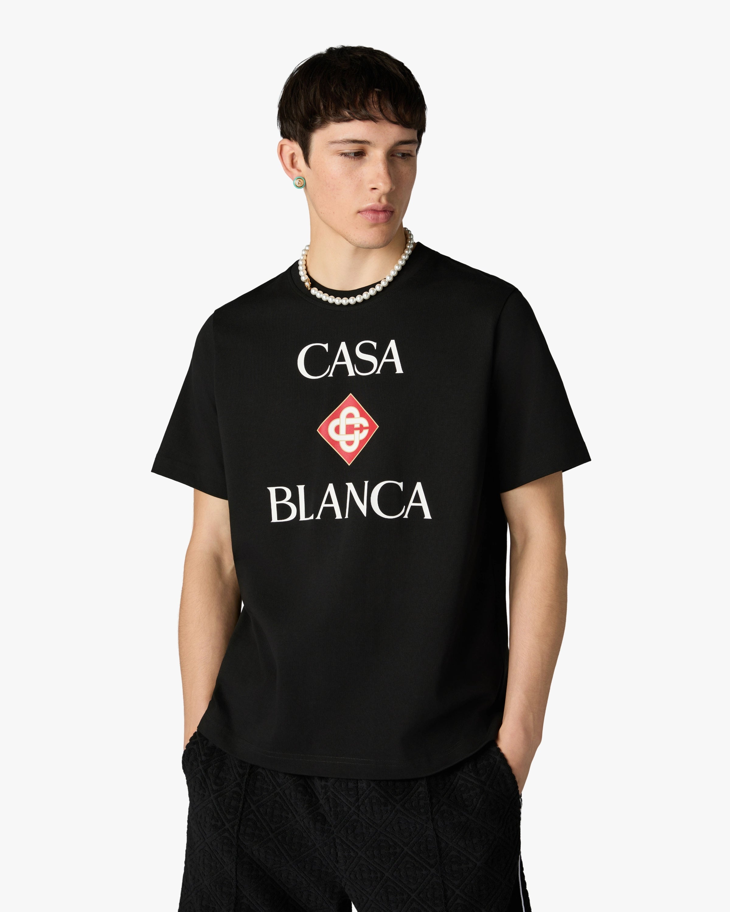 Casablanca Diamond Logo t-shirt nera maniche corte cotone