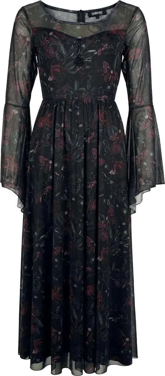 Gothicana by EMP Abito Lungo Nero stampa all-over taglia M