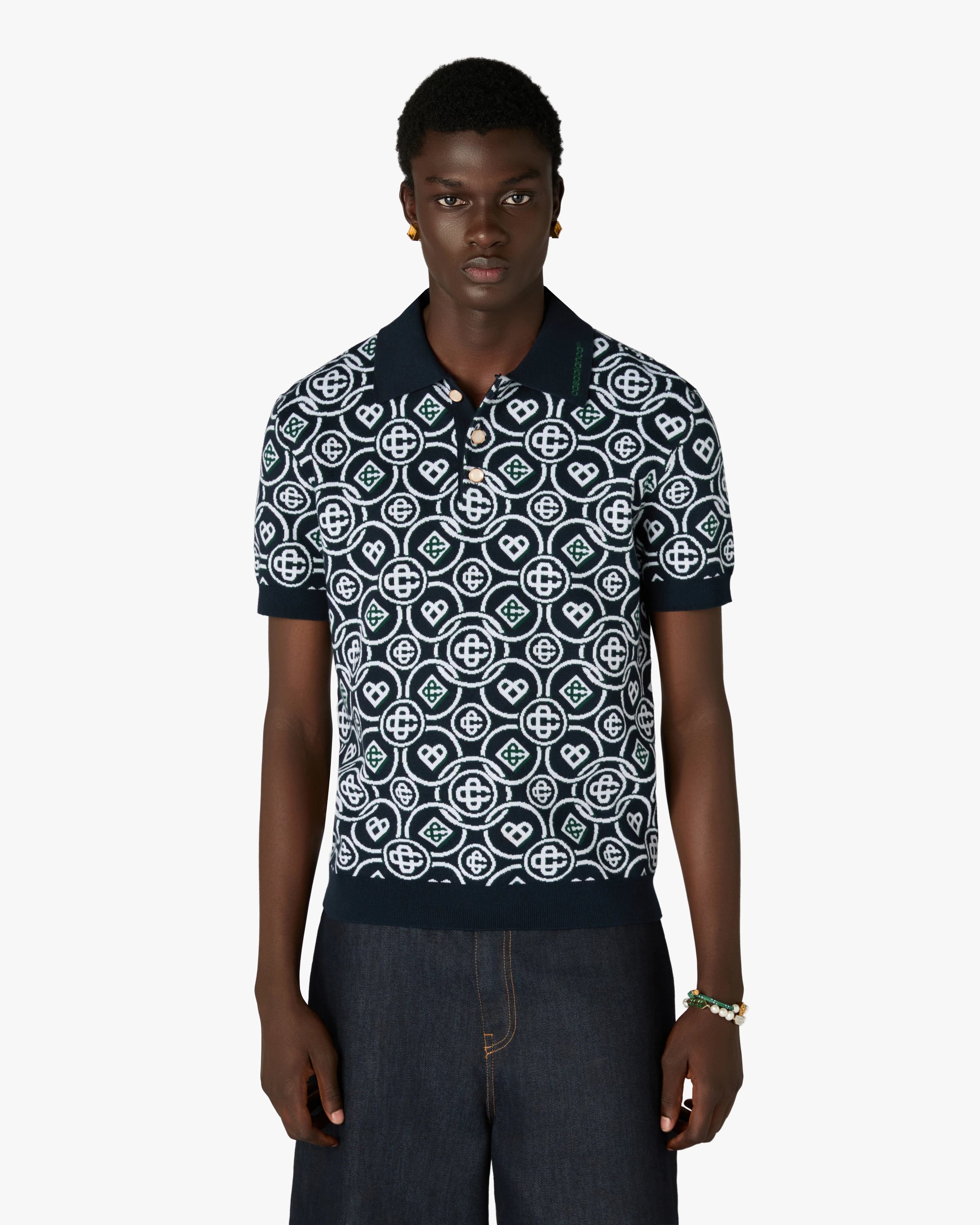 Casablanca Icon Monogram polo manica corta verde cotone