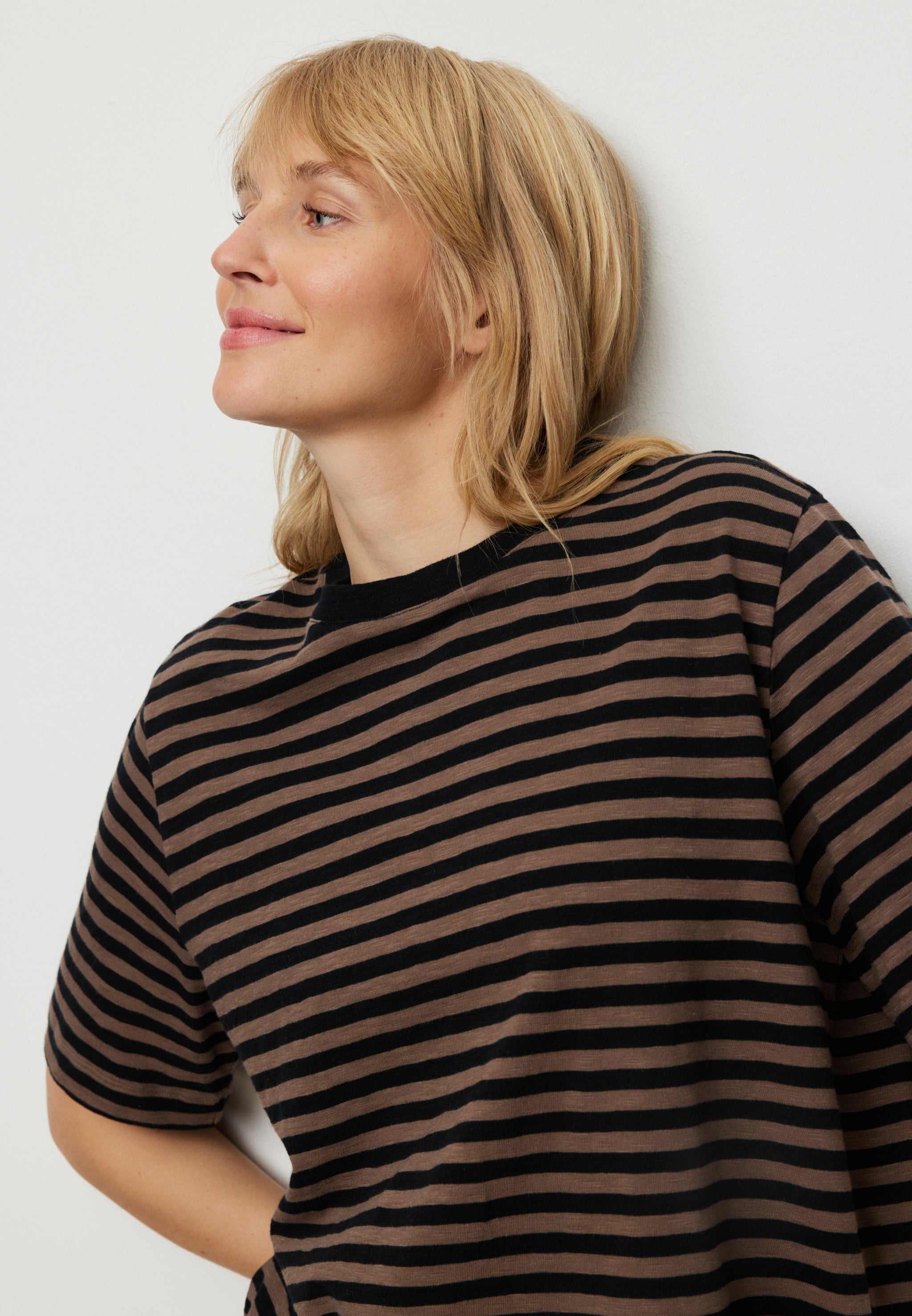 Recolution Azolla Stripes maglietta marrone vintage cotone bio