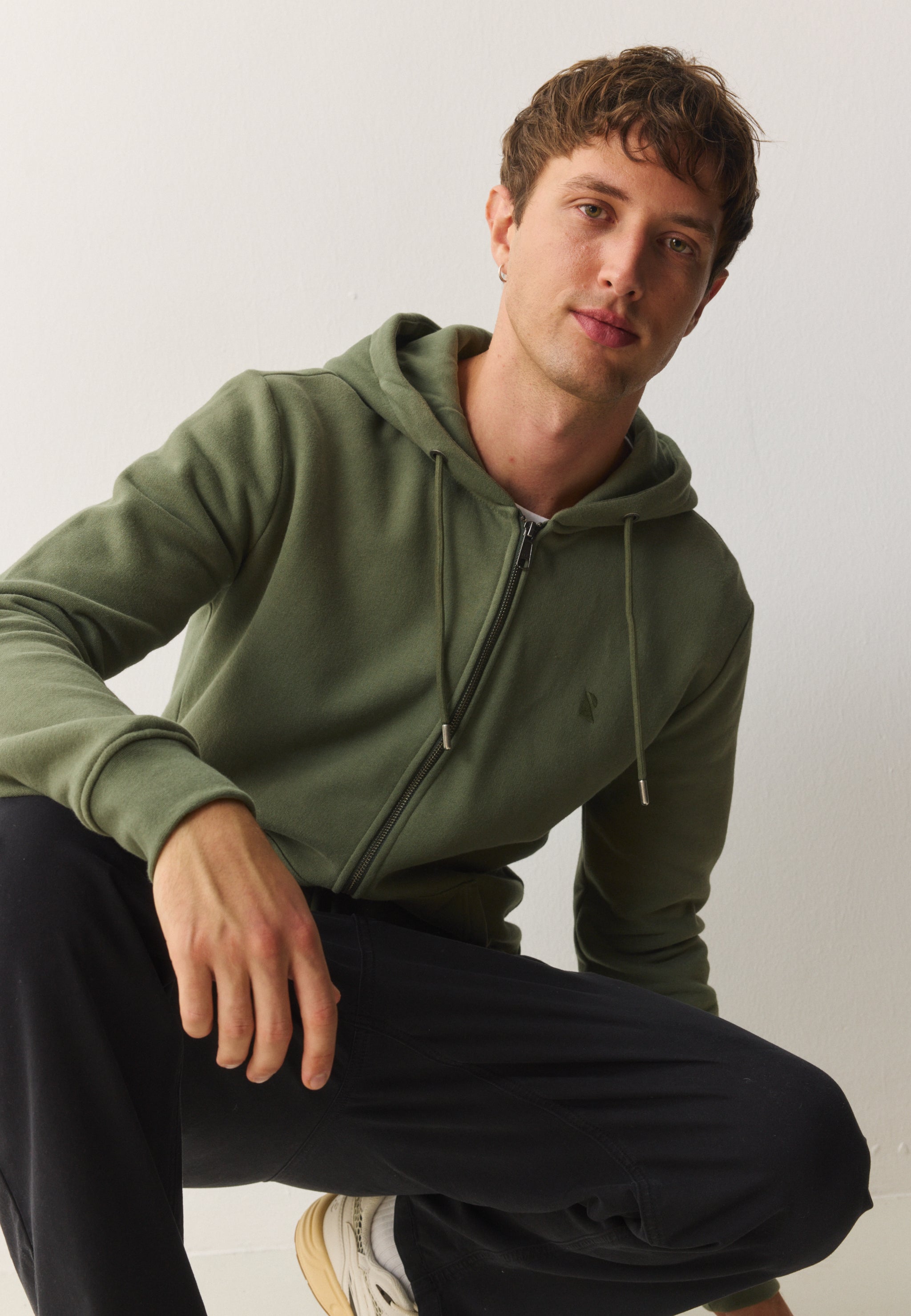 Recolution Birch felpa con zip dark khaki cotone bio