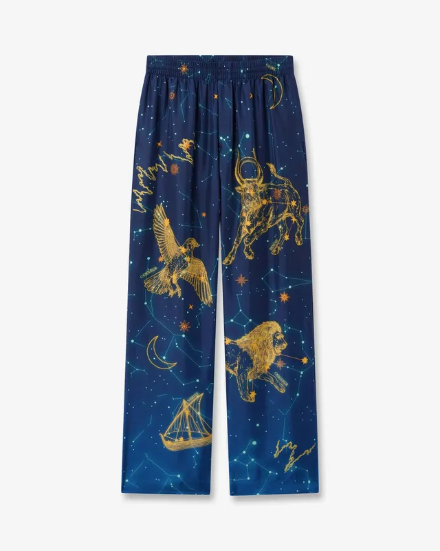 Casablanca Astrology pantaloni in seta blu gamba dritta