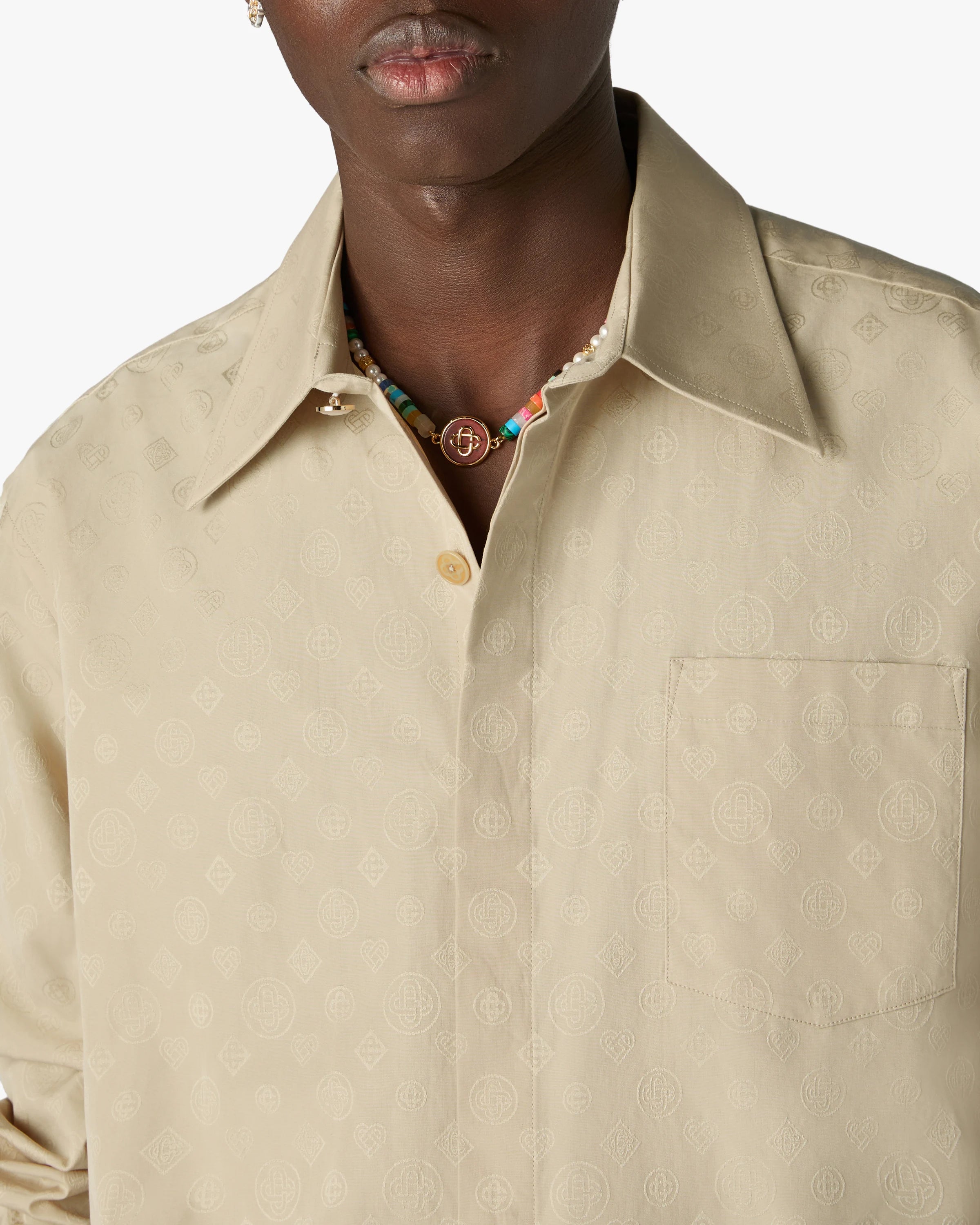 Casablanca Monogram camicia cotone beige manica lunga
