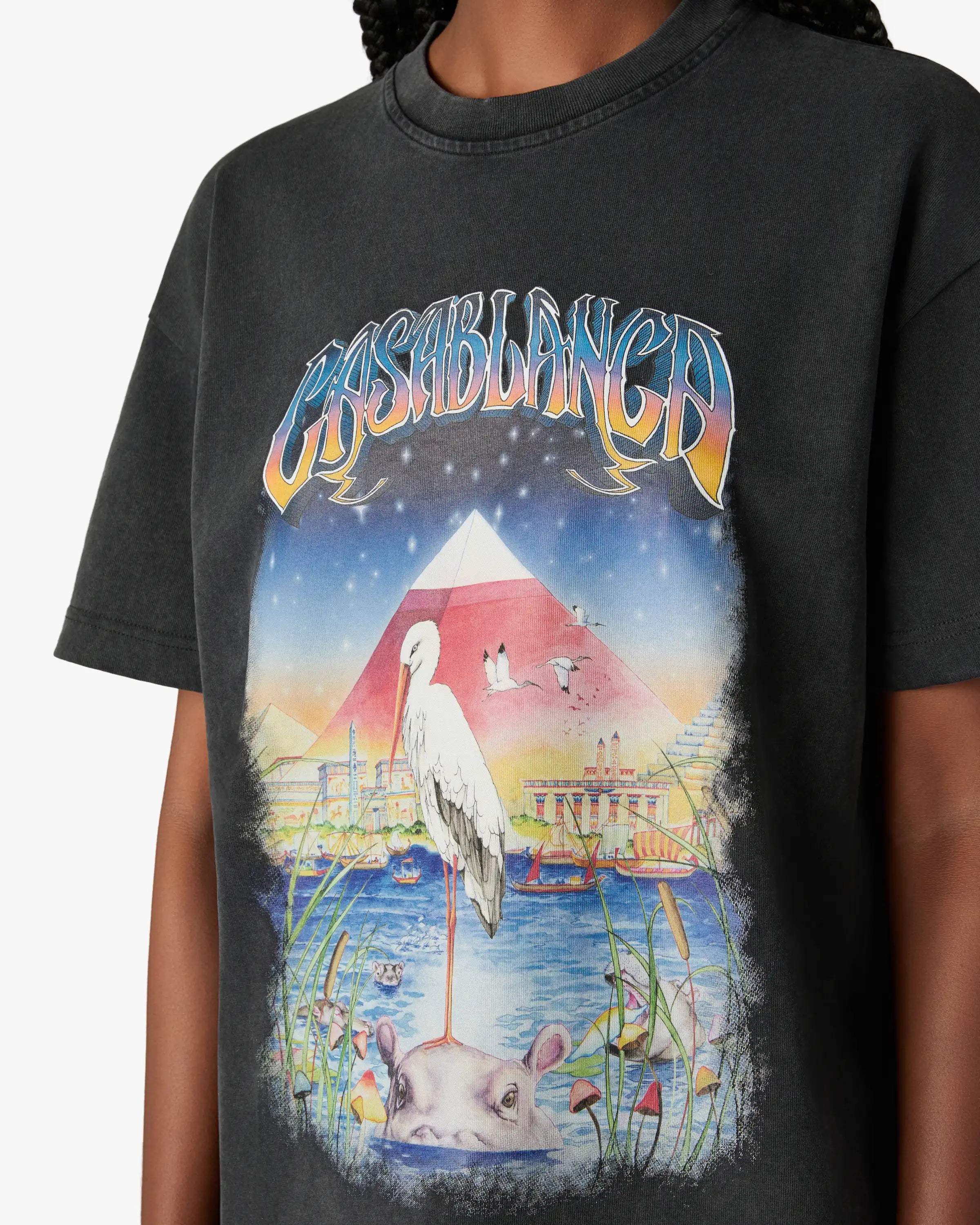 Casablanca Egypt As It Was t-shirt nera oversize stampa