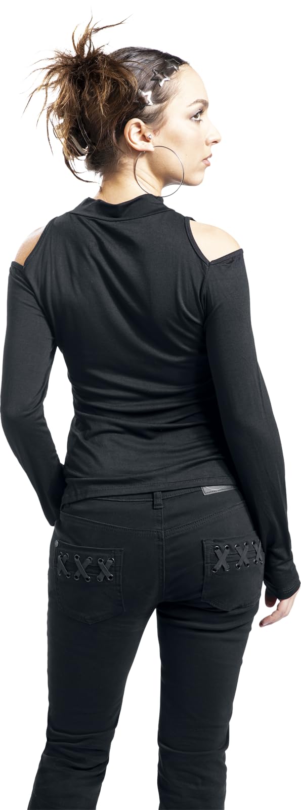 Gothicana by EMP Maglia Nera Spalle Scoperte Maniche Lunghe donna
