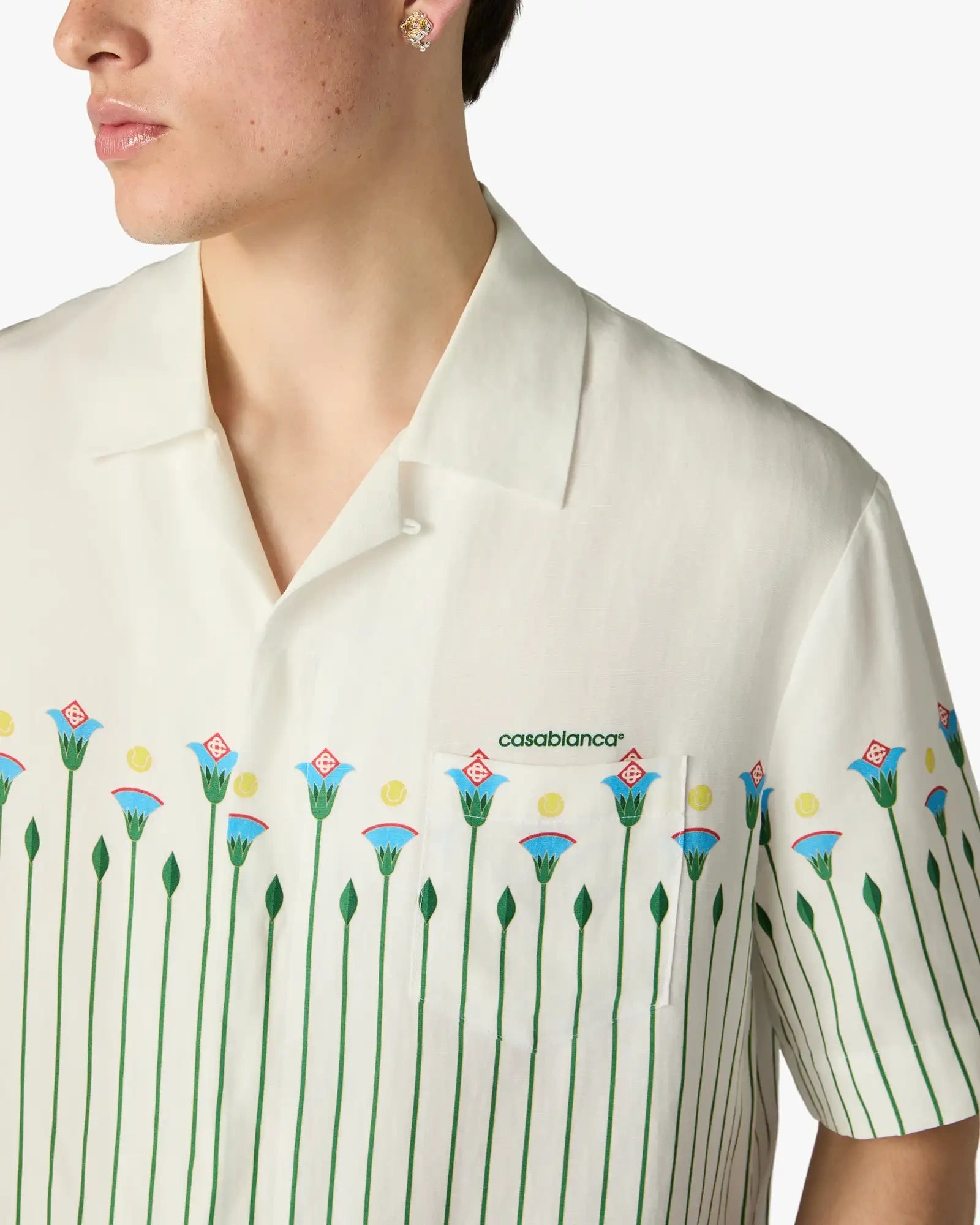 Casablanca Floral Stripe camicia uomo verde in lino