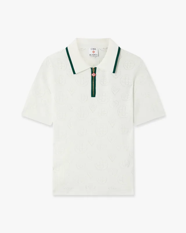 Casablanca Pointelle Monogram polo cropped bianca viscosa