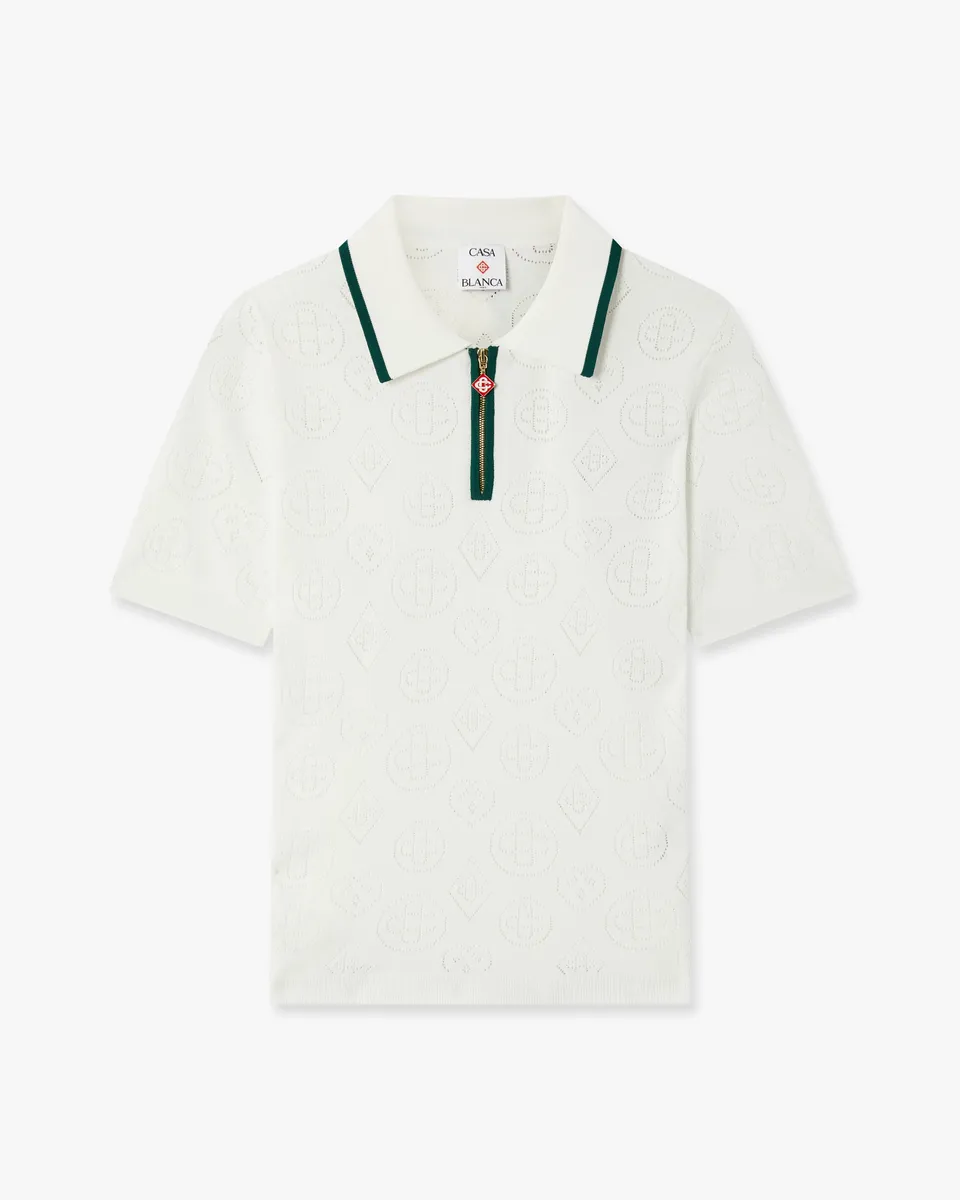 Casablanca Pointelle Monogram polo cropped bianca viscosa