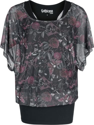 Gothicana by EMP Maglietta Nera Floreale All Over