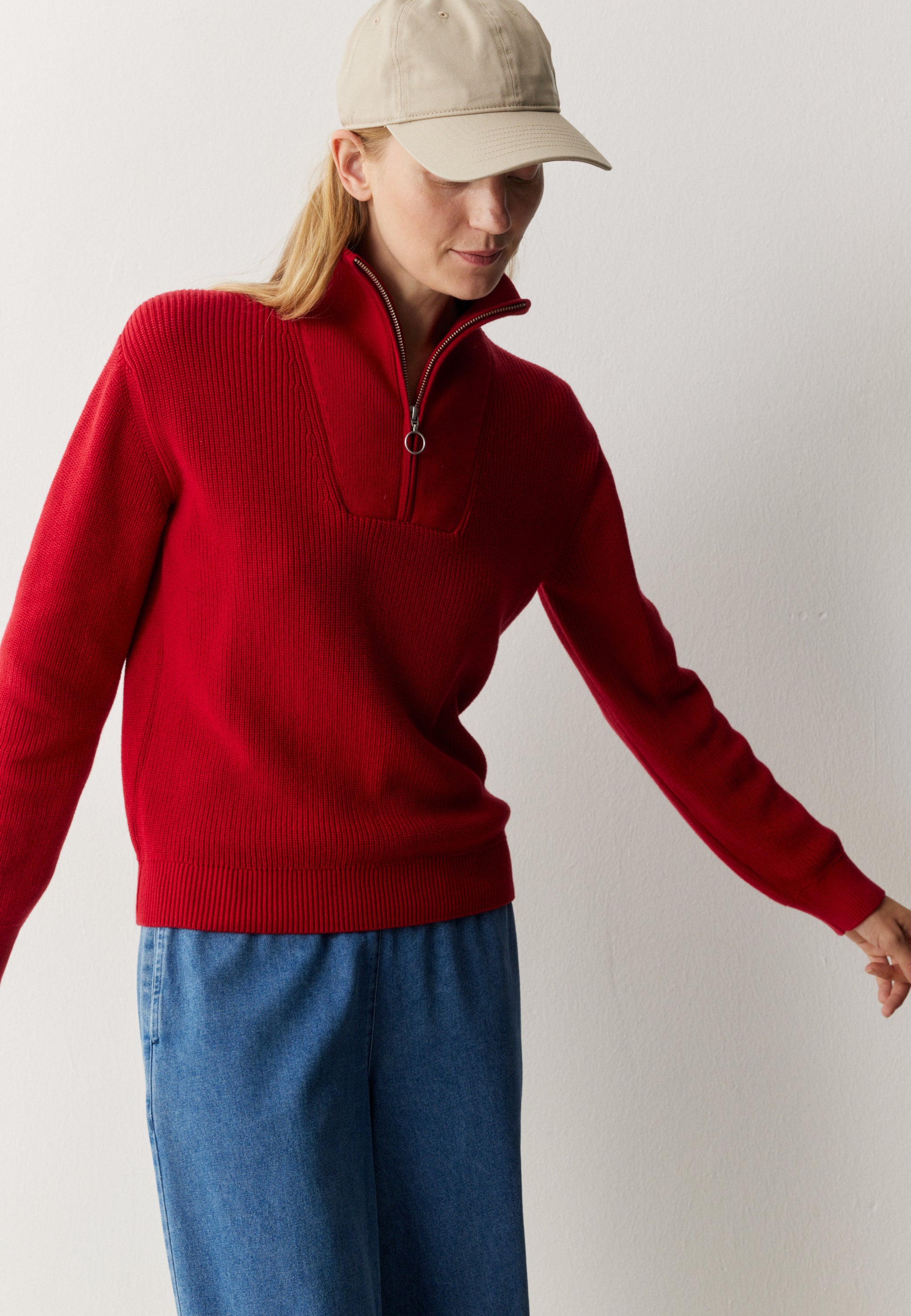 Recolution NIGELLA maglione troyer rosso cotone bio