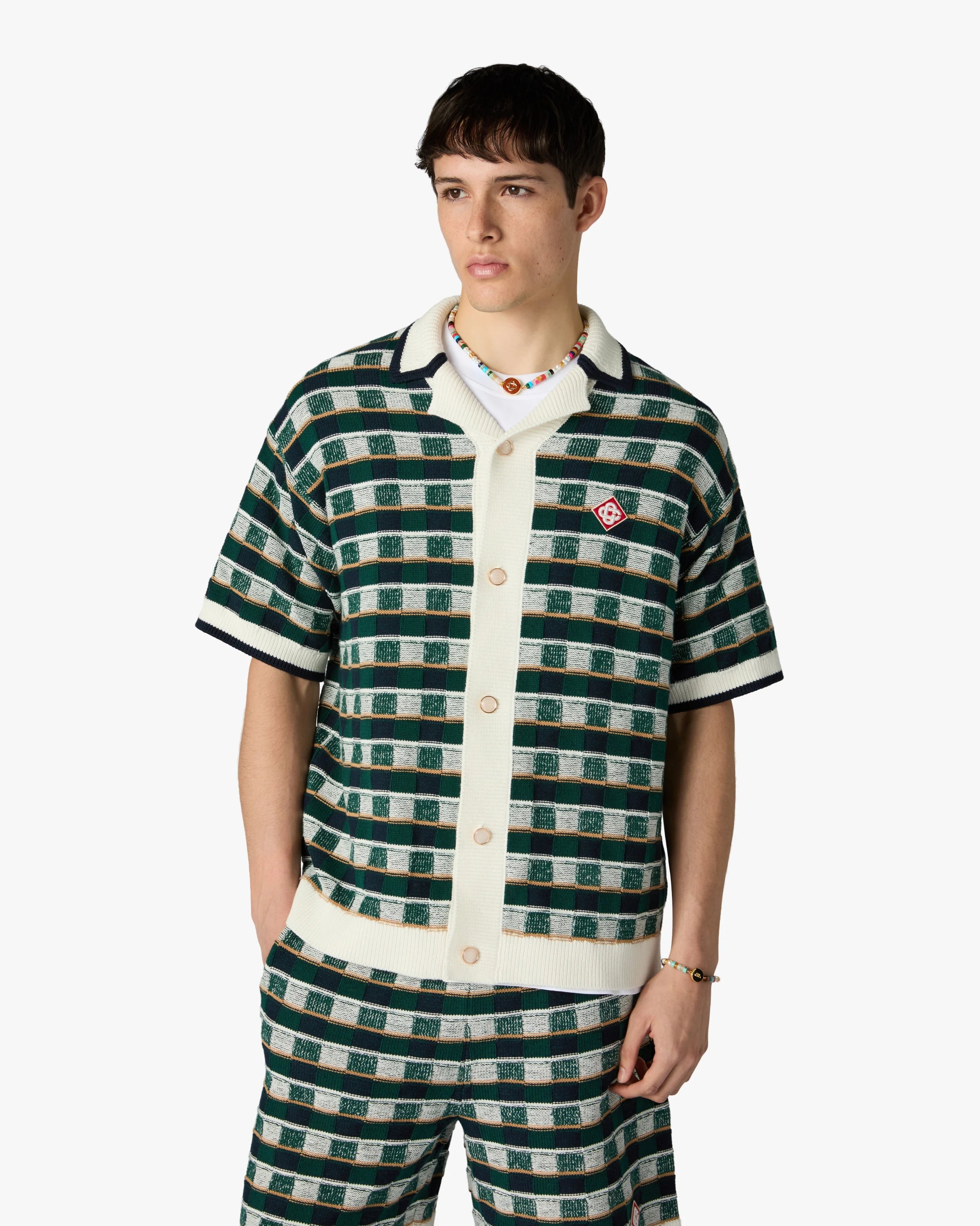 Casablanca Mosaic camicia crochet verde manica corta
