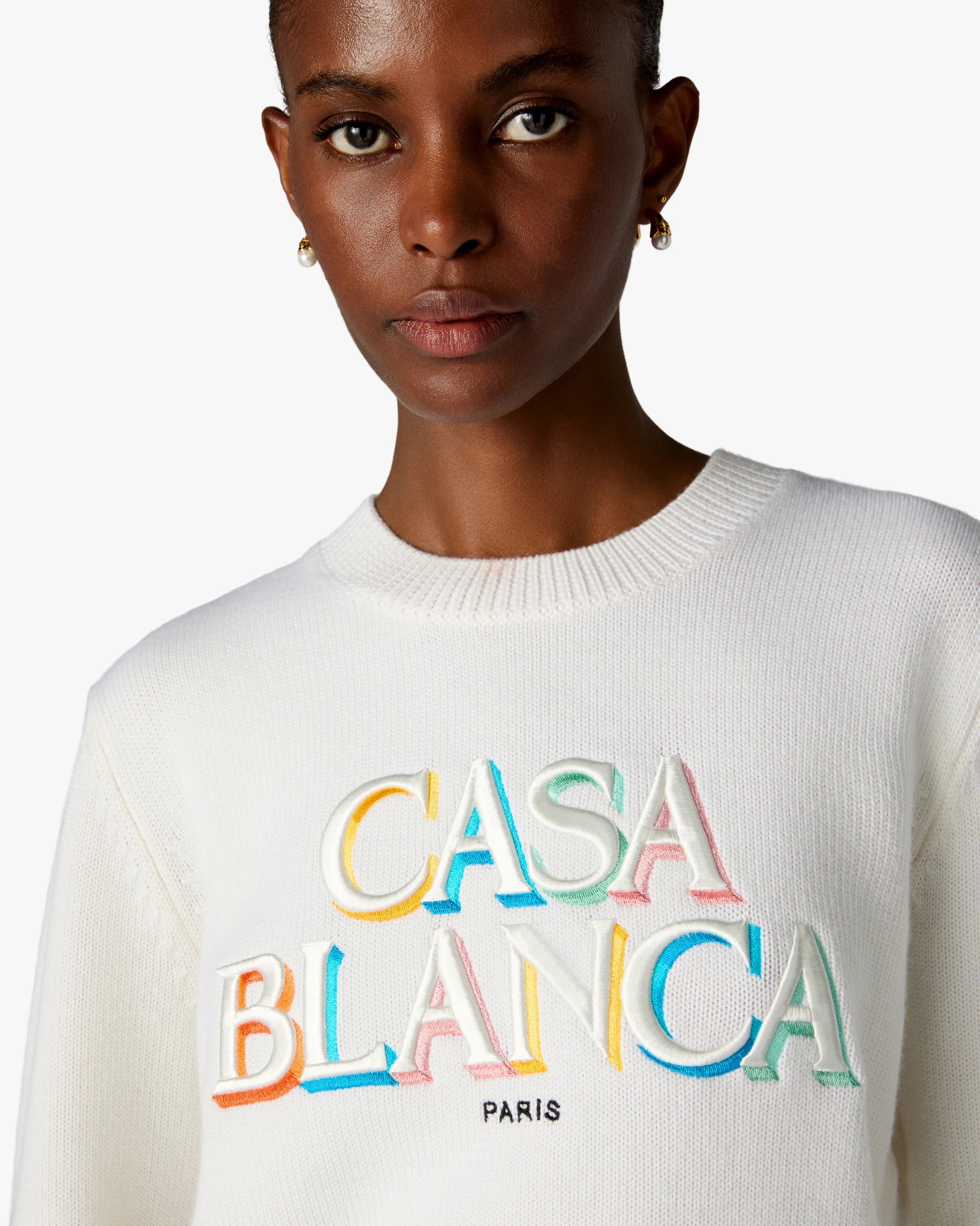 Casablanca Stacked Logo maglione crema lana merino
