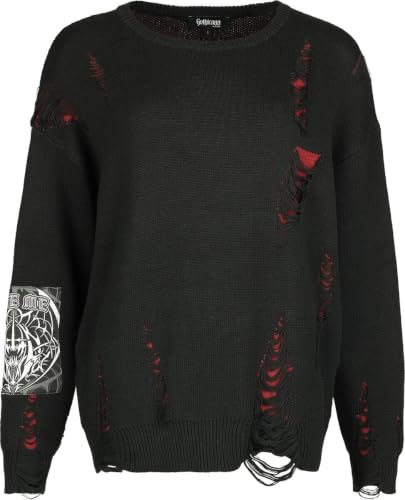 Gothicana by EMP Maglione Donna Nero Rosso M Destroyed