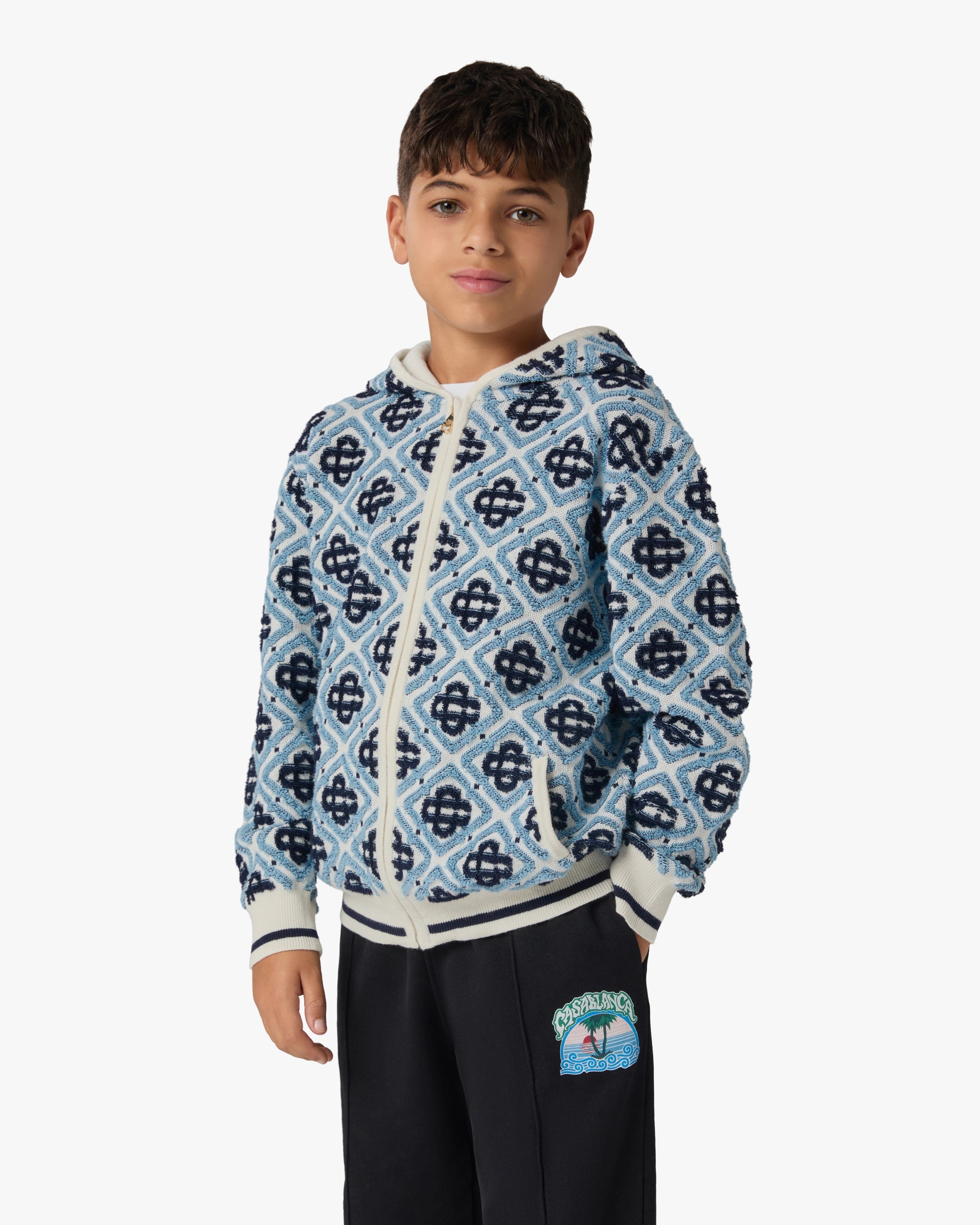 Casablanca Monogram Felpa Zip Bambino Blu cotone