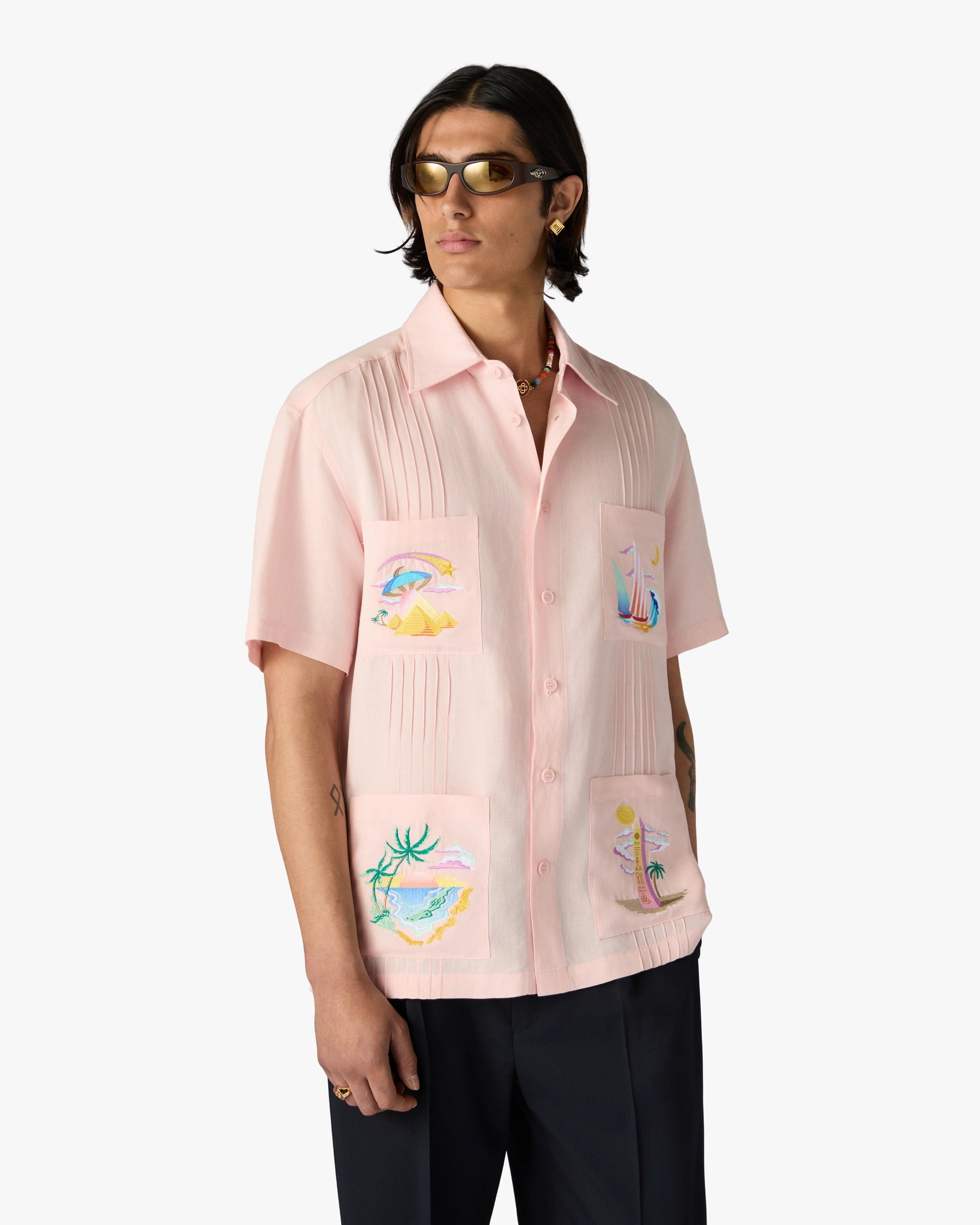 Casablanca Phantasmagoria camicia lino rosa maniche corte