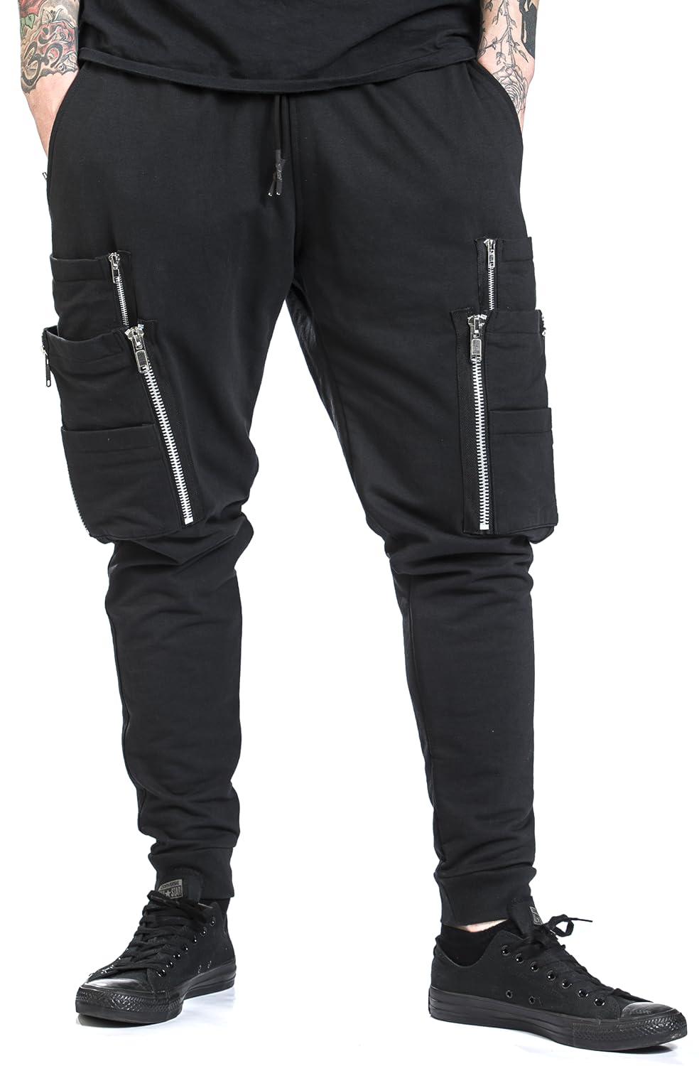 Gothicana by EMP pantaloni cargo neri con coulisse uomo
