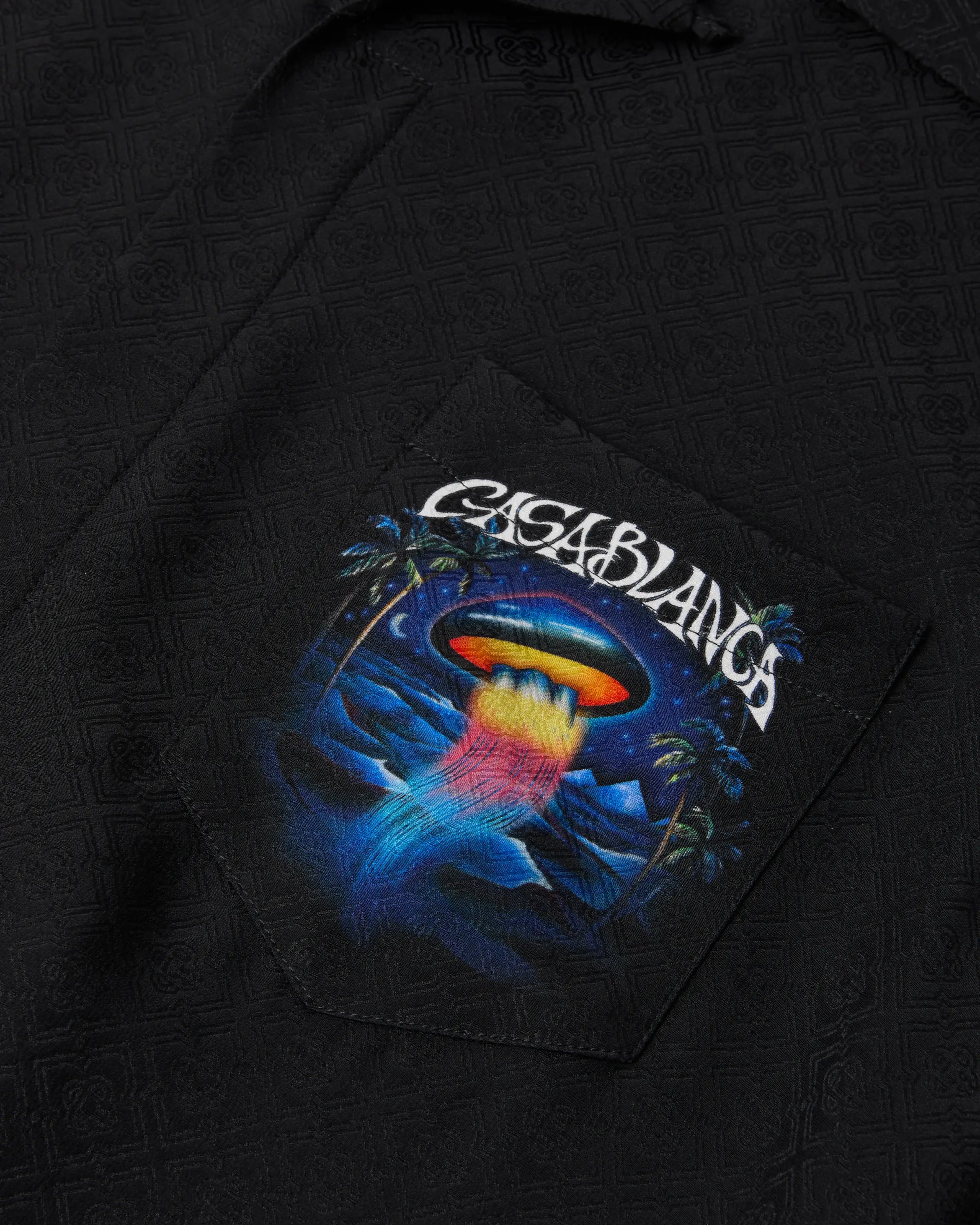 Casablanca Sahara Twilight camicia in seta nera maniche corte