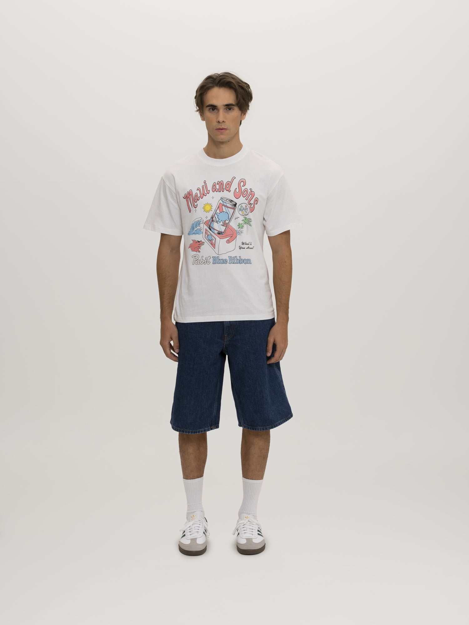 Maui and Sons Cooler Pabst t-shirt bianca cotone leggero